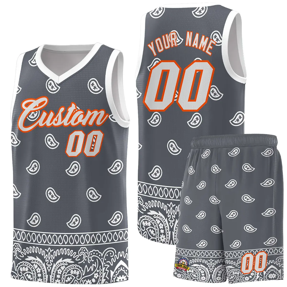 Dark Gray White Cashew Pattern Sports Basketball Jersey