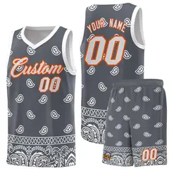 Dark Gray White Cashew Pattern Sports Basketball Jersey