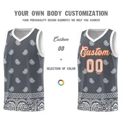 Dark Gray White Cashew Pattern Sports Basketball Jersey 10