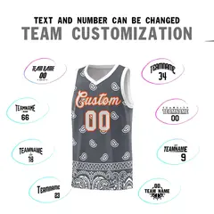 Dark Gray White Cashew Pattern Sports Basketball Jersey 11