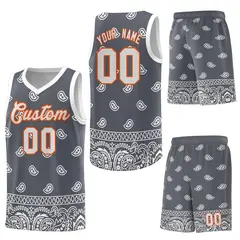 Dark Gray White Cashew Pattern Sports Basketball Jersey 13