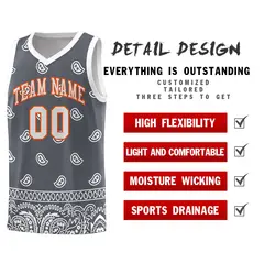 Dark Gray White Cashew Pattern Sports Basketball Jersey 16