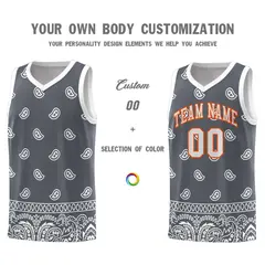 Dark Gray White Cashew Pattern Sports Basketball Jersey 17