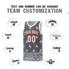 Dark Gray White Cashew Pattern Sports Basketball Jersey 18