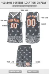Dark Gray White Cashew Pattern Sports Basketball Jersey 19