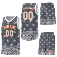 Dark Gray White Cashew Pattern Sports Basketball Jersey 20