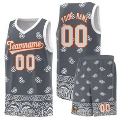 Dark Gray White Cashew Pattern Sports Basketball Jersey 22