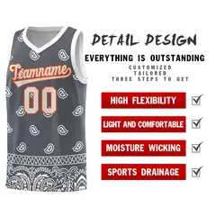 Dark Gray White Cashew Pattern Sports Basketball Jersey 23