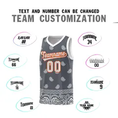 Dark Gray White Cashew Pattern Sports Basketball Jersey 25