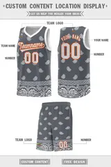 Dark Gray White Cashew Pattern Sports Basketball Jersey 26