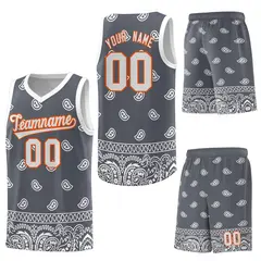Dark Gray White Cashew Pattern Sports Basketball Jersey 27