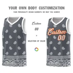Dark Gray White Cashew Pattern Sports Basketball Jersey 3