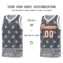 Dark Gray White Cashew Pattern Sports Basketball Jersey 31