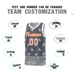 Dark Gray White Cashew Pattern Sports Basketball Jersey 32