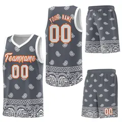 Dark Gray White Cashew Pattern Sports Basketball Jersey 34