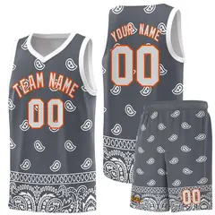 Dark Gray White Cashew Pattern Sports Basketball Jersey 36
