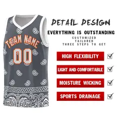 Dark Gray White Cashew Pattern Sports Basketball Jersey 37