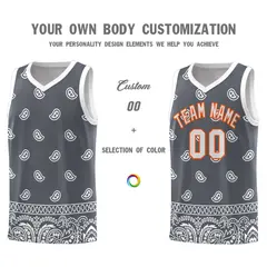 Dark Gray White Cashew Pattern Sports Basketball Jersey 38