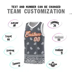 Dark Gray White Cashew Pattern Sports Basketball Jersey 4