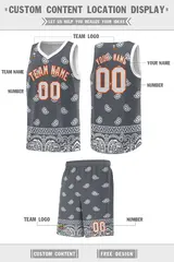 Dark Gray White Cashew Pattern Sports Basketball Jersey 40