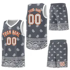 Dark Gray White Cashew Pattern Sports Basketball Jersey 41