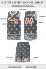 Dark Gray White Cashew Pattern Sports Basketball Jersey 5