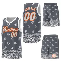 Dark Gray White Cashew Pattern Sports Basketball Jersey 6