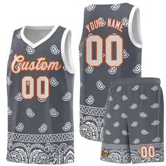 Dark Gray White Cashew Pattern Sports Basketball Jersey 8