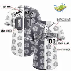 Dark Gray White Flower Graffiti Split Baseball Jersey 2