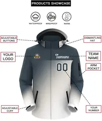 Dark Gray White Gradient Hooded Outdoor Waterproof Jacket 2