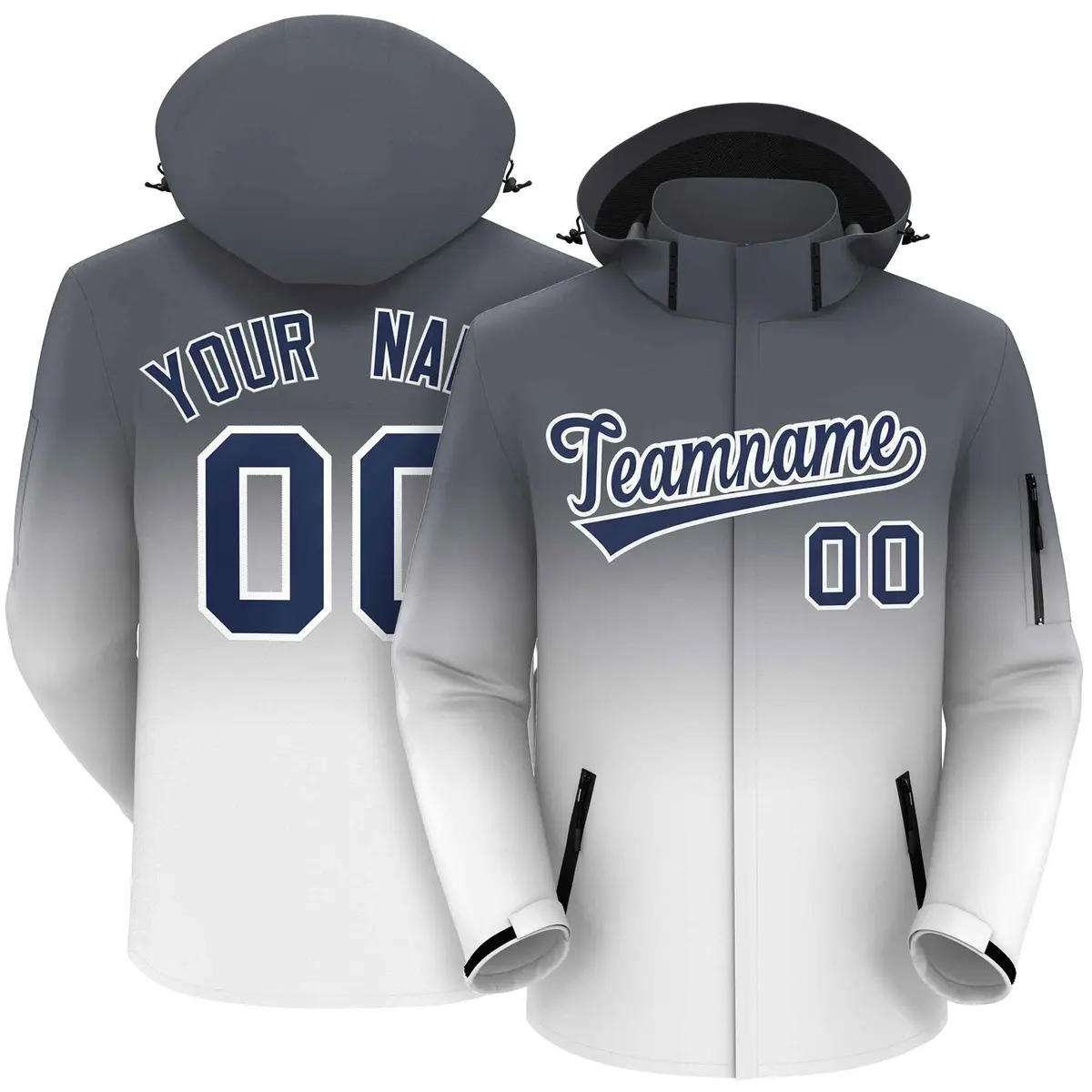Dark Gray White Gradient Hooded Outdoor Waterproof Jacket