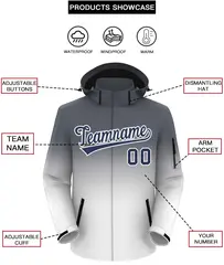 Dark Gray White Gradient Hooded Outdoor Waterproof Jacket 2