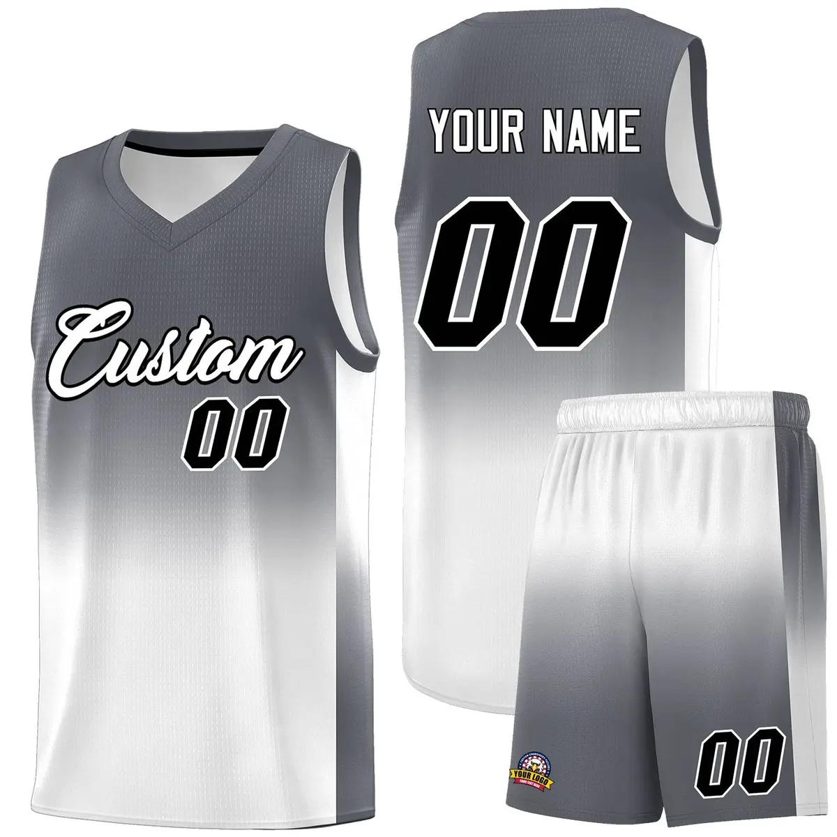 Dark Gray White Gradient Sports Uniform Basketball Jersey