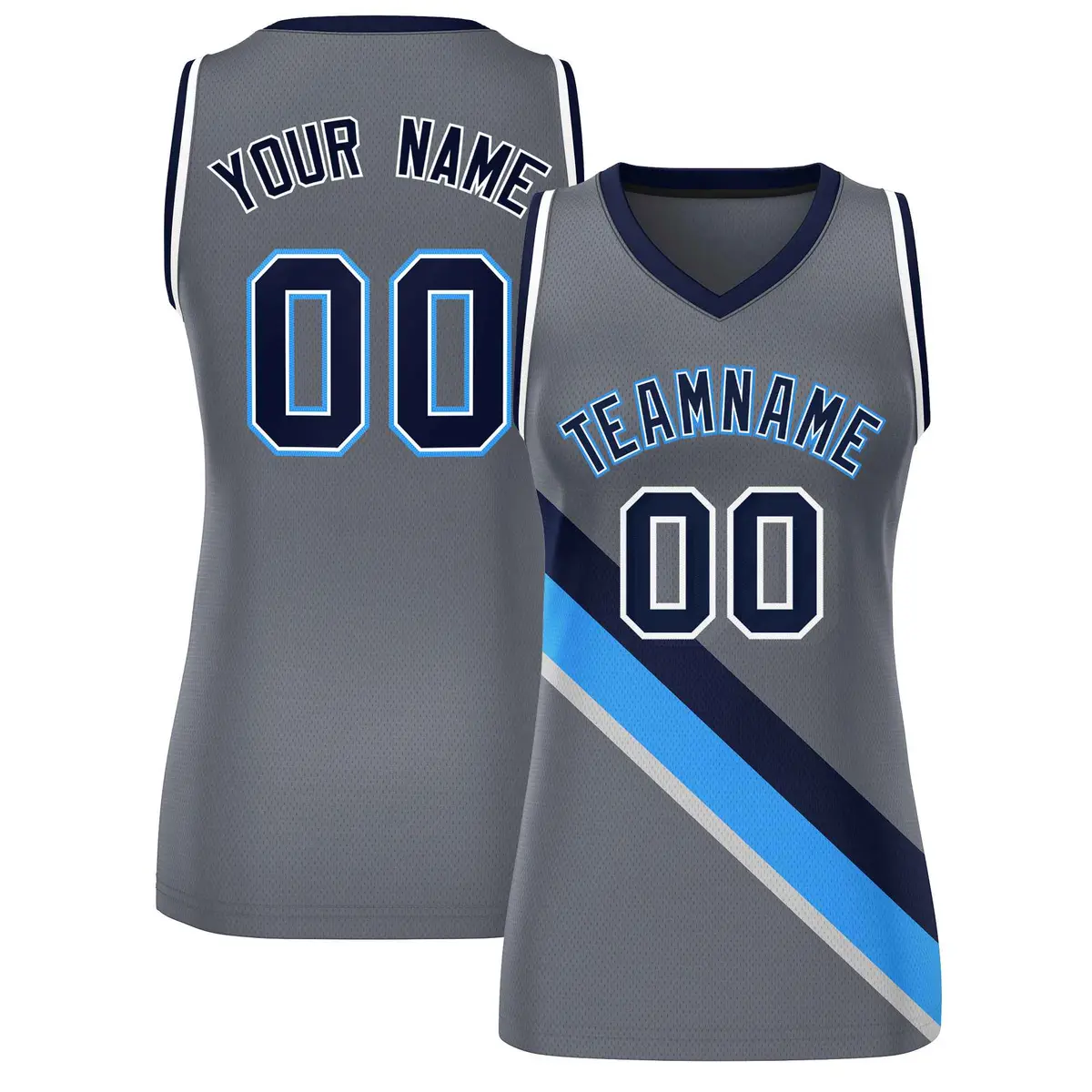 Women's Dark Gray White-Navy Thick Slash Mesh Basketball Jersey