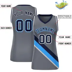 Women's Dark Gray White-Navy Thick Slash Mesh Basketball Jersey 2