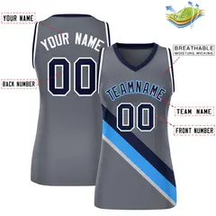 Women's Dark Gray White-Navy Thick Slash Mesh Basketball Jersey 2