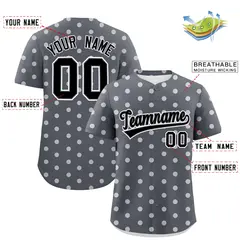 Dark Gray White Polka Dot Graffiti Authentic Baseball Jersey 2