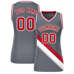 Dark Gray White-Red Thick Slash Mesh Basketball Jersey