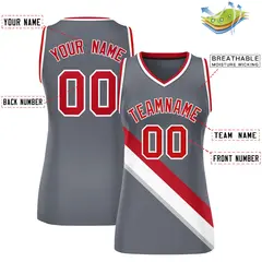 Women's Dark Gray White-Red Thick Slash Mesh Basketball Jersey 2