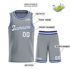 Dark Gray White-Royal Classic Basketball Uniform Jersey 3