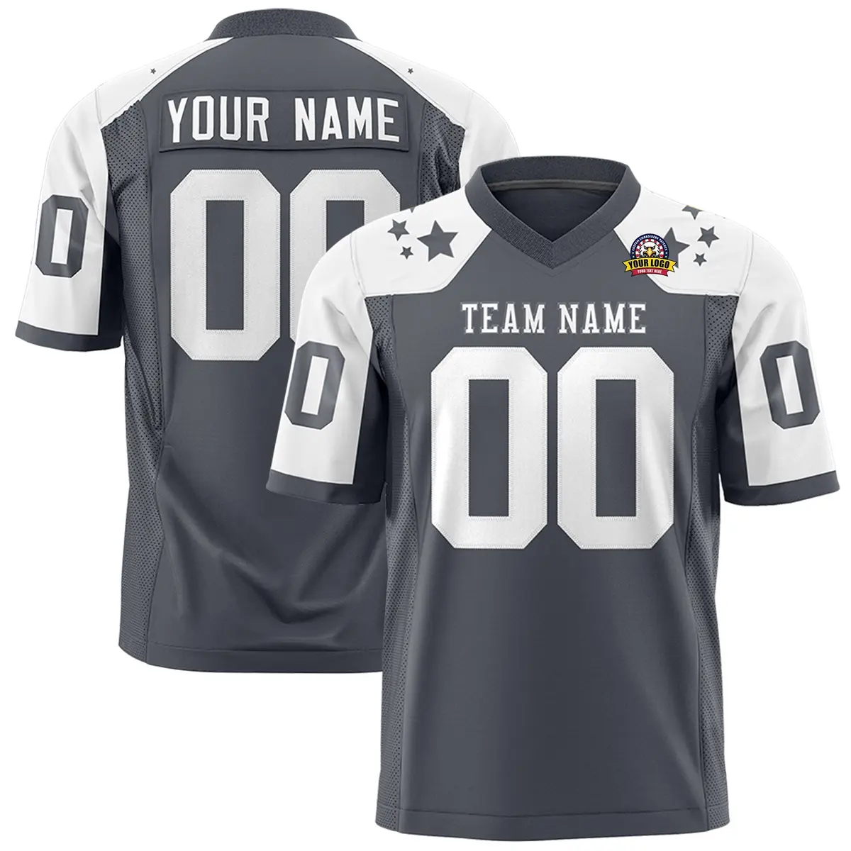 Dark Gray White Shoulder Star Pattern Flag Football Jersey