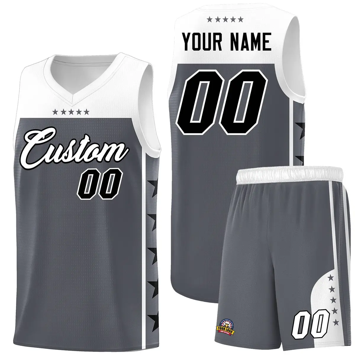 Dark Gray White Star Pattern Basketball Jersey