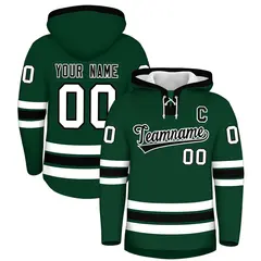 Dark Green Black Lace-Up Neck Classic Hockey Hoodie 1