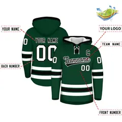 Dark Green Black Lace-Up Neck Classic Hockey Hoodie 2