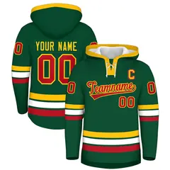 Dark Green Gold Lace-Up Neck Hockey Hoodie Classic Style 1