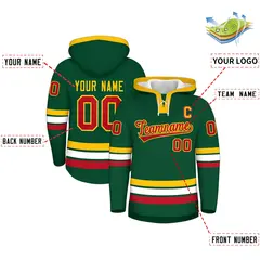 Dark Green Gold Lace-Up Neck Hockey Hoodie Classic Style 2