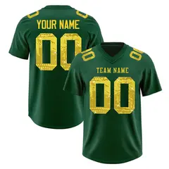 Dark Green Gold Sequin Lettering Football Jersey