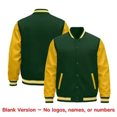 Dark Green Gold White Raglan Varsity Full-Snap Letterman Jacket 2