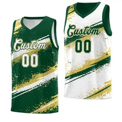 Dark Green Old Gold White Reversible Basketball Jersey Stellar Strike 1
