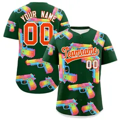 Dark Green Orange Sugar-Coated Firepower Graffiti Baseball Jersey 1
